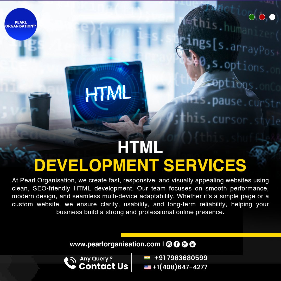 pearlorgs's tweet image. Create clean, fast, and responsive websites with professional HTML development Get SEO-friendly code that works smoothly on every device.
.
.
🌐 pearlorganisation.com
📞 Contact Us : +91 7983680599 , +1(408) 647-4277
.
.
#PearlOrganisationReviews #WebDesign #ResponsiveDesign