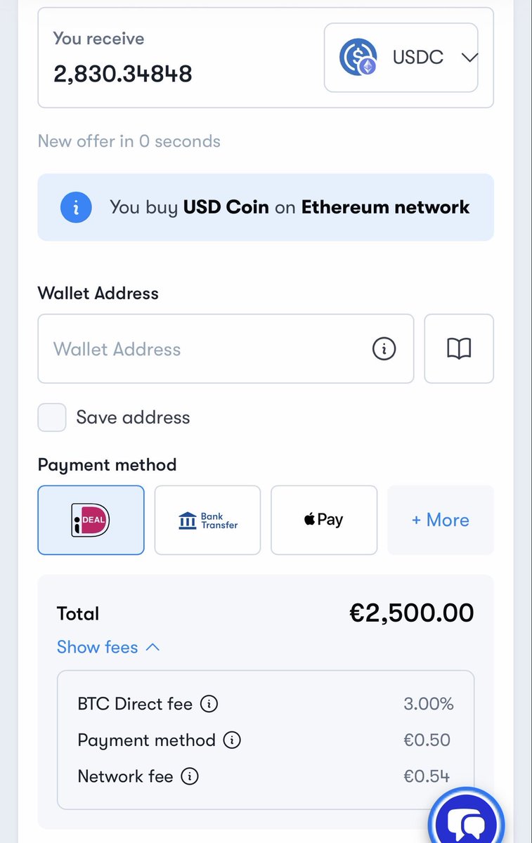 Took just a couple minutes to on ramp Euro to USDC with $AVICI. I’ve always used a partner that charges 3% and takes 1-2 business days.

Now it took less than 6 minutes. Zero % fees and just 1 euro for the banking fee.

Imagine no middlemen, no waiting days for your money. On