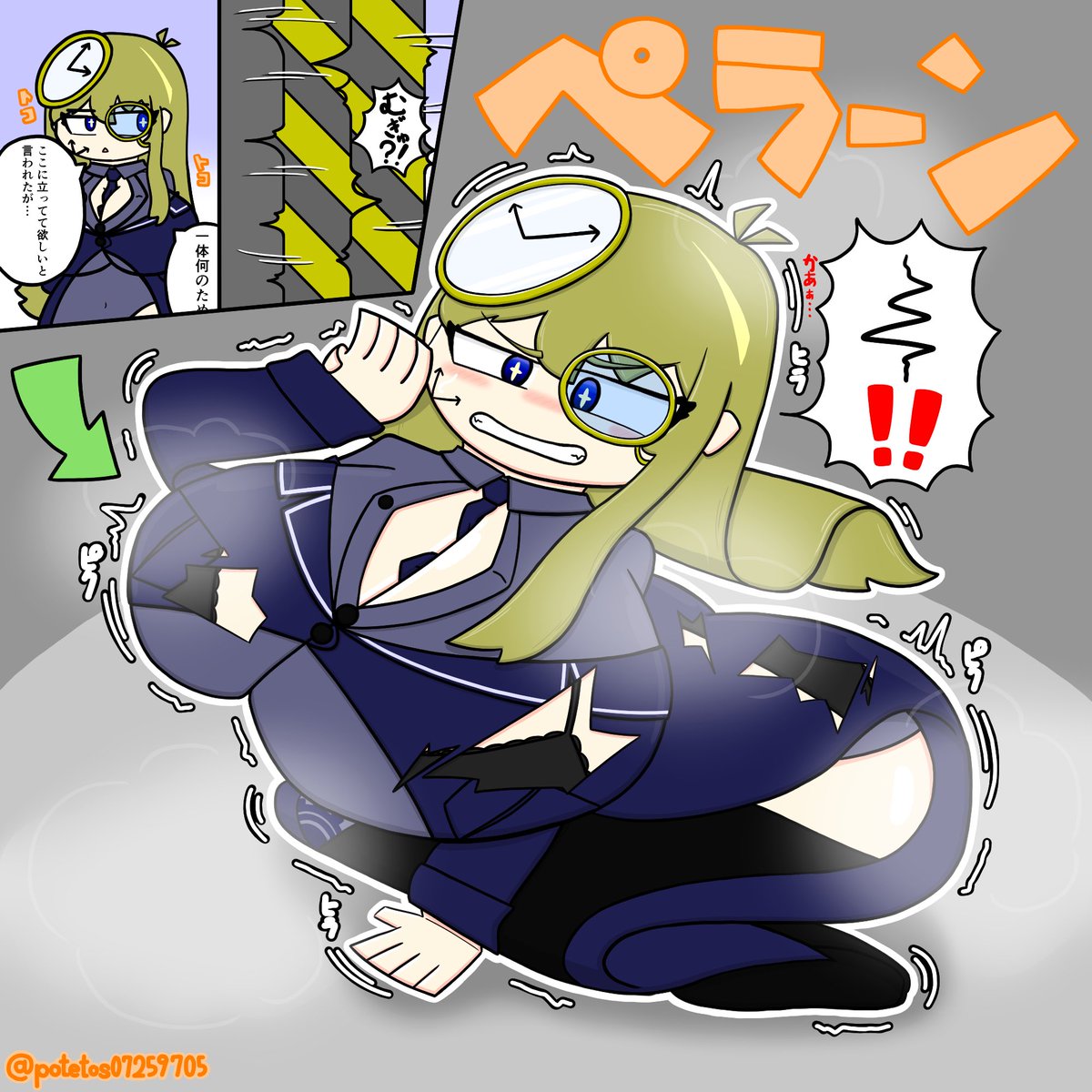 potetos07259705's tweet photo. #毎月4日は平面化の日
クロック・クロノワールド＋横平面化🥞

とある場所に連れて来られたクロックさんが���然ペシャンコに挟み潰されてしまい、ﾍﾟﾗﾝﾍﾟﾗﾝな姿に伸び広がりました…！📄

おまけでﾃﾞｶﾊﾟｲやﾃﾞｶｹﾂ部分を少しだけ服ビリさせちゃいましたっ…( ˘ω˘ )ﾖｷｶﾅ… https://t.co/cnymuCXSQx