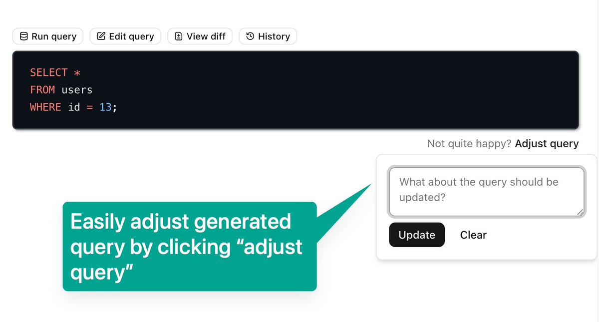 Need to tweak an generated query, just click the "adjust query" and tell what should be changed: