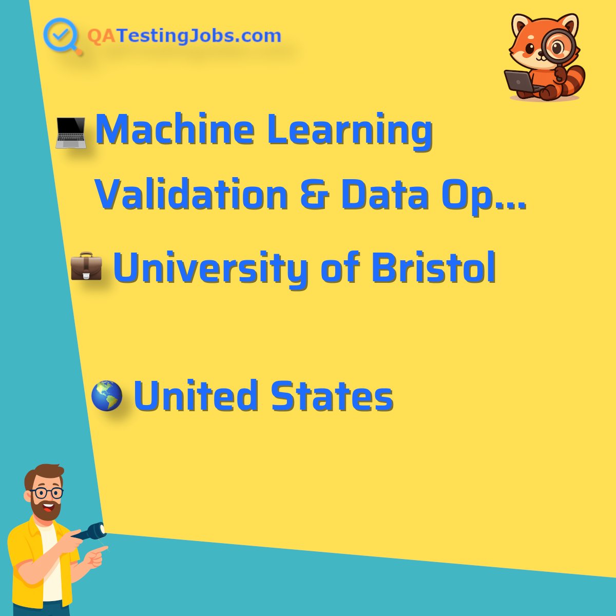 QATestingJobs's tweet image. Title: Machine Learning Validation &amp;amp; Data Operations Manager
Company: University of Bristol
Country: United States
City: Chicago
Employment Type: full-time
Location: onsite
Remote/Onsite: onsite
Visa Support: 
Link: qatestingjobs.com/jobs/78977-mac…
#algorithmdevelopment #automation…