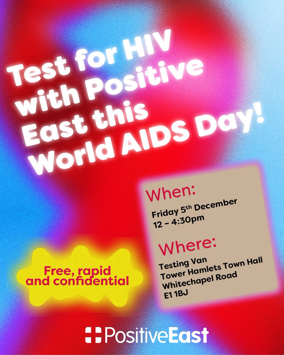 TowerHamletsNow's tweet image. In light of #WorldAIDSDay on 1 December, @positiveeast is setting up in front of the Town Hall this Friday from 12-4.30pm to offer free, quick &amp;amp; confidential tests.

Or book your own: orlo.uk/e58FO