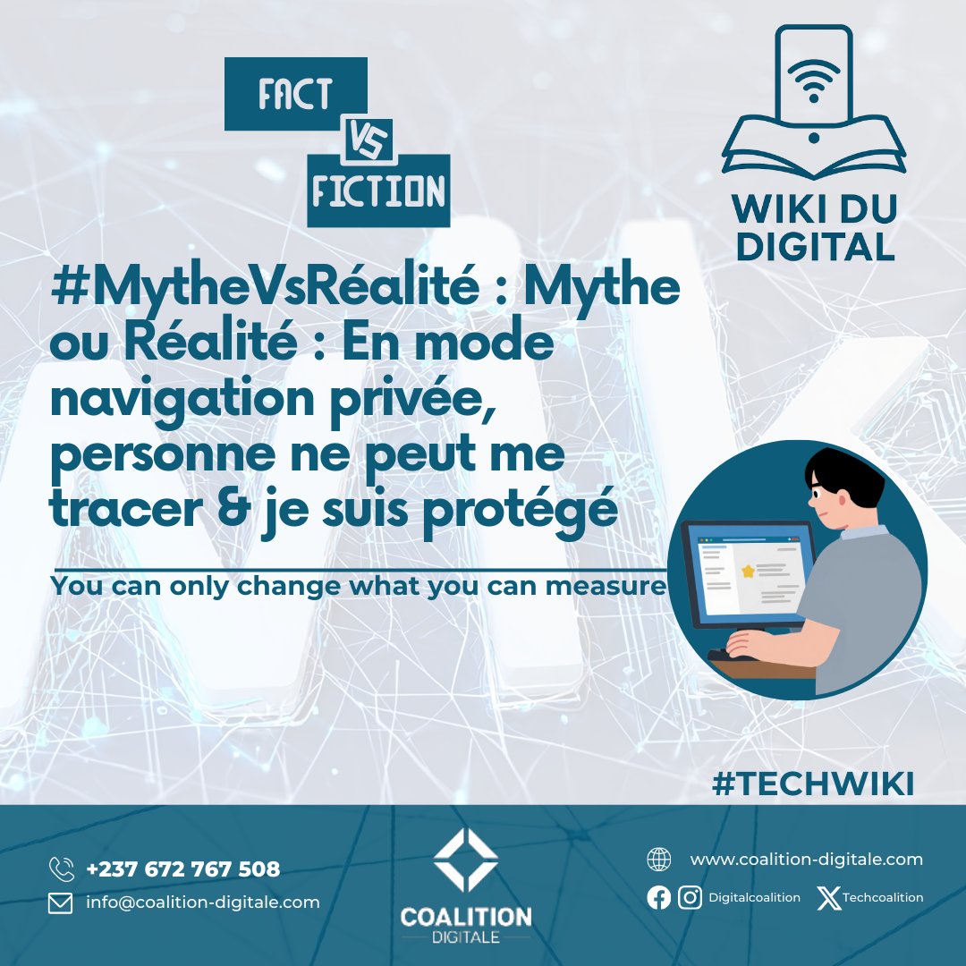 TechCoalition's tweet image. 🔍 #FactVsFiction
Mythe ou Réalité ? 
Fiction : &quot;En mode navigation privée, personne ne peut me tracer&quot; 🕵️
Fact : Le mode incognito cache seulement ton historique local. 

✍️ Le savais-tu ? #WikiDuDigital

#DigitalCoalition #CoalitionDigitale