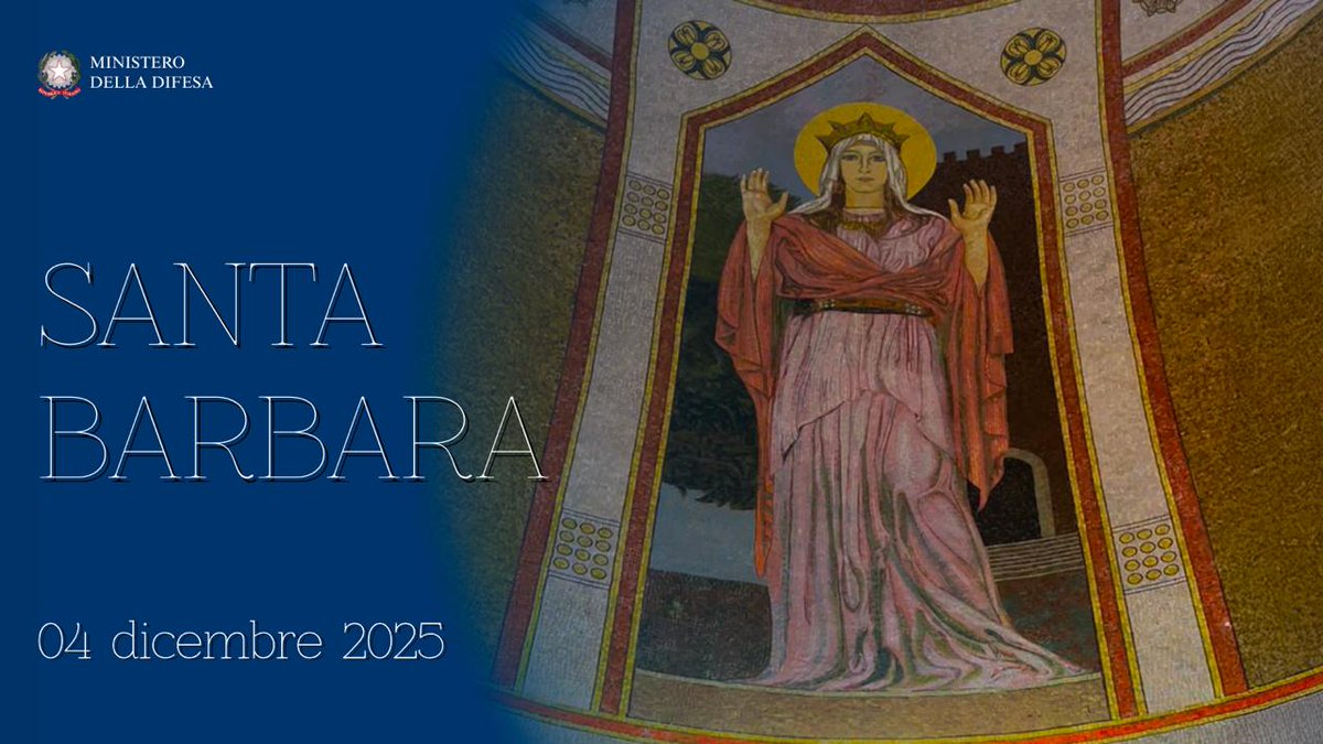 MinisteroDifesa's tweet image. #4dicembre
Oggi celebriamo #SantaBarbara, Patrona della #MarinaMilitare e dei #VigilidelFuoco, protettrice di Artiglieri e Genieri dell'#Esercito e di quanti, con coraggio e altruismo, fronteggiano "fuoco, saette ed esplosioni". Santa Barbara rappresenta la fede di chi non si
