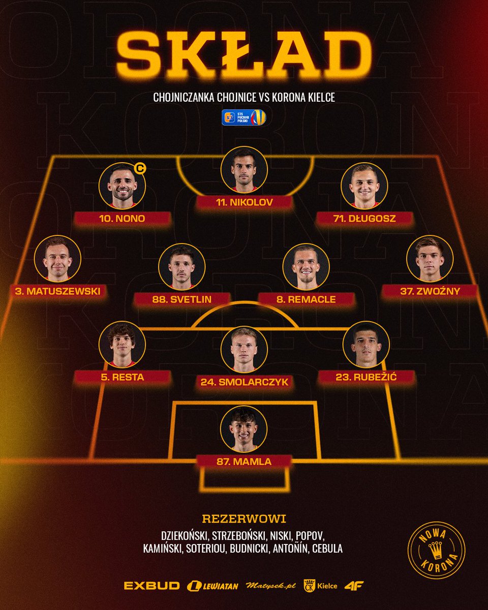 👥 W Chojnicach po awans wyjdziemy następującym składem! 🔥

🔜 #CHOKOR ⚔️