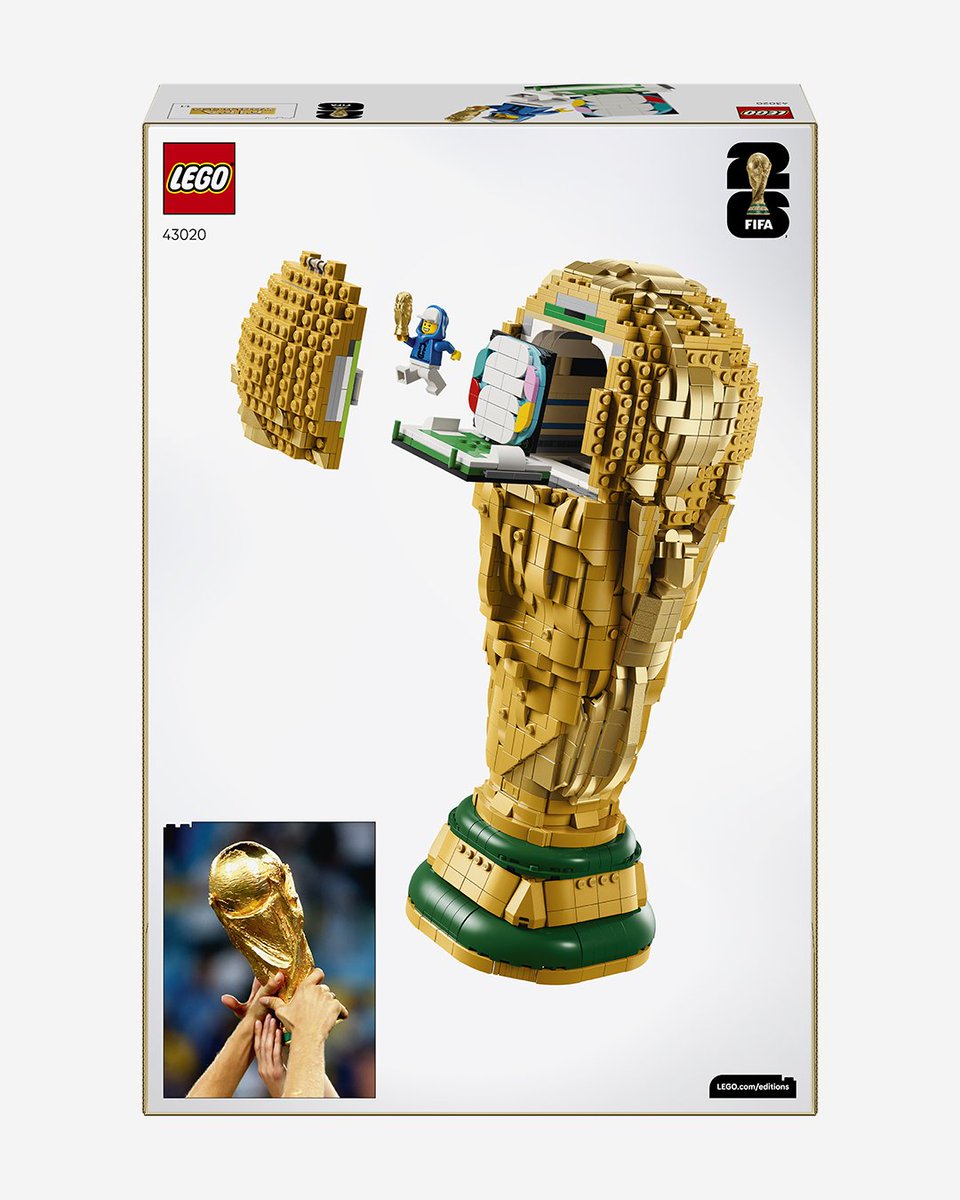 idextratime's tweet image. 🚨 NEW : LEGO akan menjual merchandise resmi Trofi Piala Dunia FIFA pada bulan Maret 2026 yang dibanderol dengan harga $179,99 (Rp3 juta) saja. 🤩