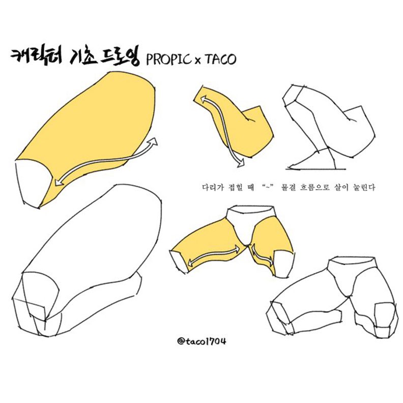 Our feature artist/tutorial today is this excellent page on BENT LEGS by the talented <a href="/taco1704/">타코작가</a>! That S-CURVE where the CALF compresses against the THIGH is a KEY LINE for capturing how the forms come together! #manga #anime #comicart #illustration