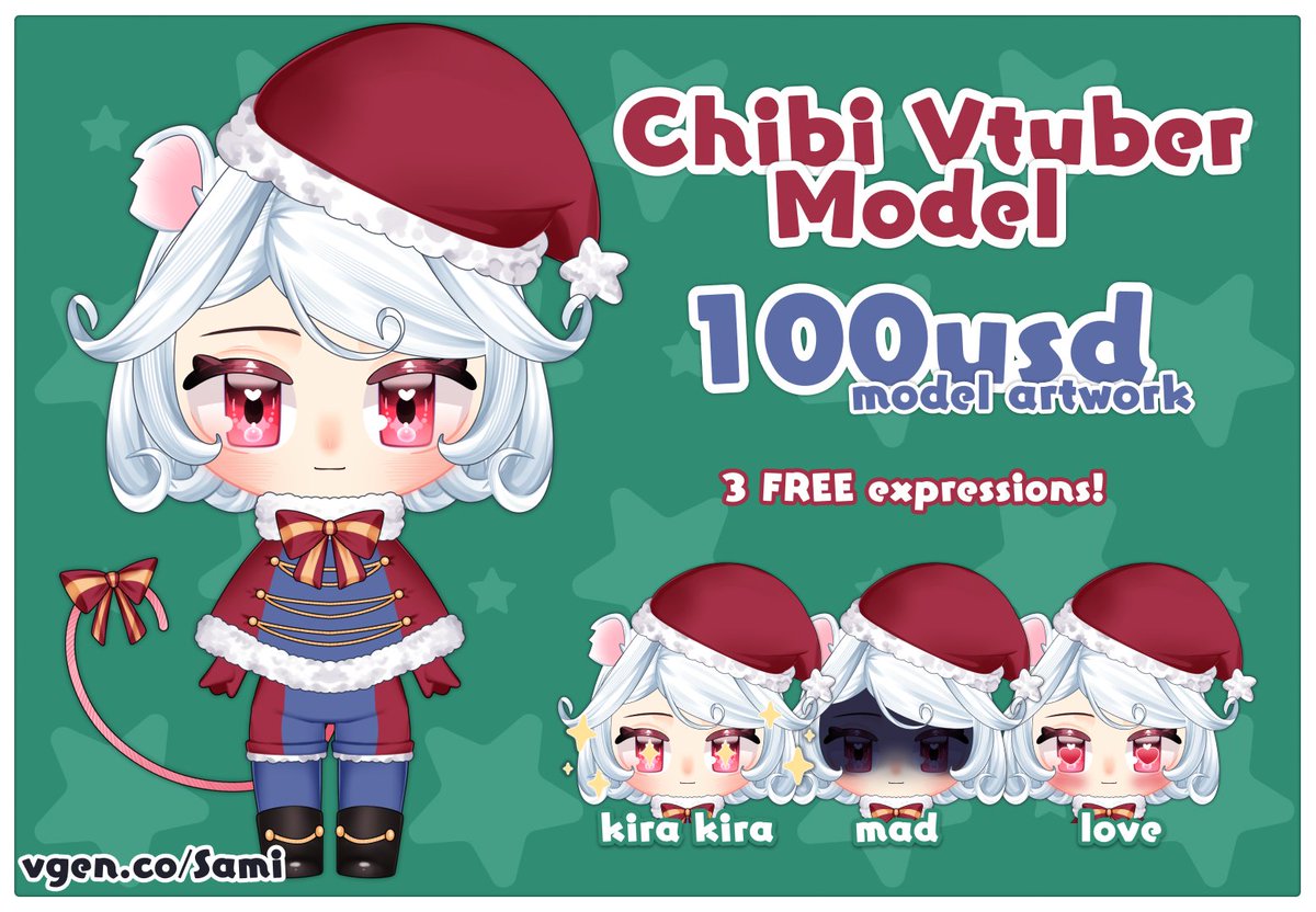 ❗️NEW #VGen SERVICE Chibi Vtuber Model
✦ 100usd Model Artwork 
 - 3 FREE expressions: kirakira, mad, love
✦ 250usd Live2D Rigging Add-on
- 3 FREE toggles
✦ FAST 2 week delivery (artwork)

Please check it out! #VGenComms 

vgen.co/Sami