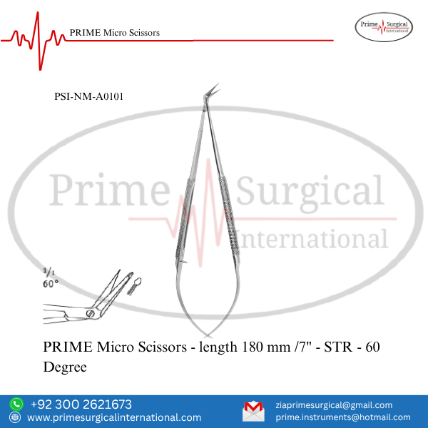 Aqsaprime230's tweet image. PRIME Surgical – Zia | Micro Scissors 60° ✂️
 Code: PSI-NM-A0101 | 180 mm / 7″ – STR (60°)
Angled for smooth, controlled microsurgical cutting with precision.
📧 zia@primesurgicalinternational.com
🌐 primesurgicalinternational.com
#PrimeSurgical #MicroScissors #ZiaPrime