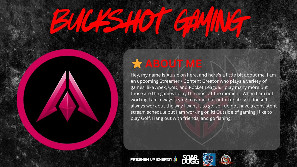 🔰NEW CREATOR ANNOUNCEMENT

Buckshot Gaming would like to welcome <a href="/Aluzic/">AVL Aluzic 💫</a> to the Creator team! Aluzic is a variety streamer with a high visibility in FPS gaming. Welcome to the herd and hope you all can show them some love! 

linktr.ee/aluzic
twitch.tv/aluzicos