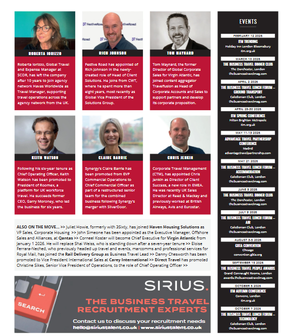 We are always proud to be the sponsor of On The Move in The Business Travel Magazine. Congratulations and good luck to everyone embarking on a new role!
siriustalent.co.uk
#siriustalent #corporatetravel #businesstravel #traveljobs #corporatetraveljobs #businesstraveljobs