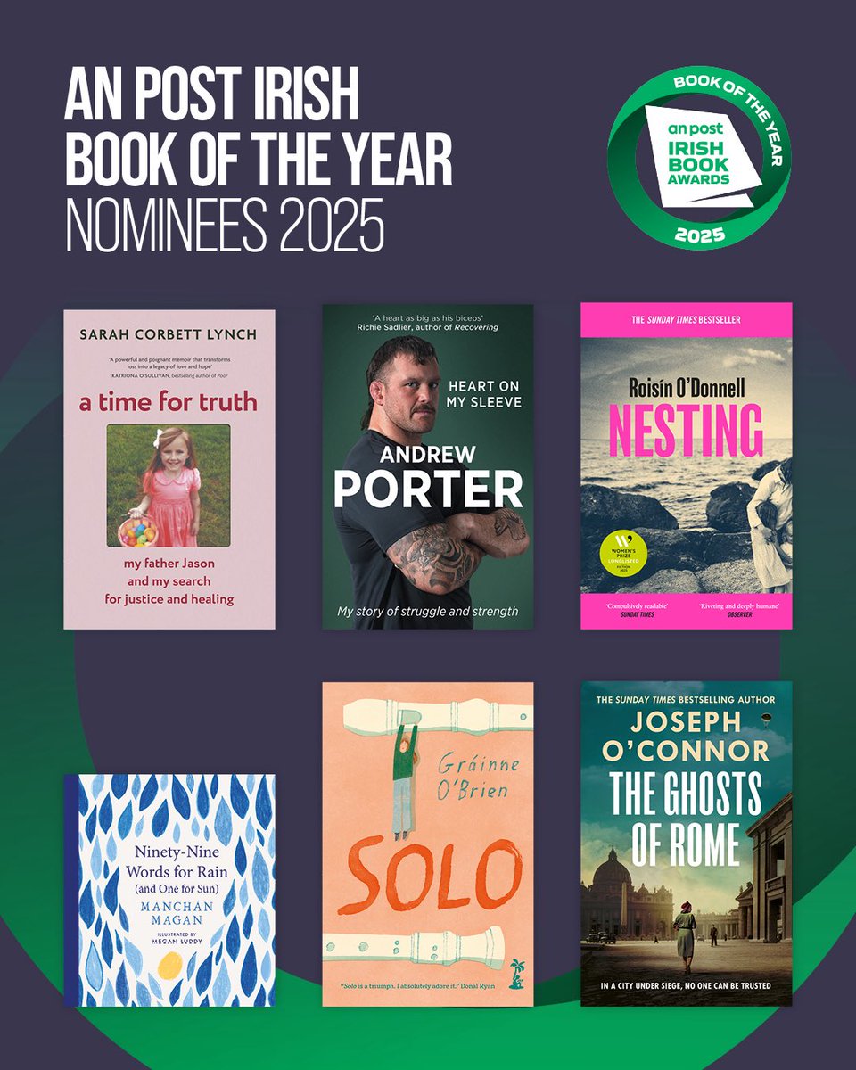 chaptersbooks's tweet photo. The 6 books in the running for the overall Book of the Year have just been announced! These 6 books will feature on an RTÉ One TV show on 11th December at 10.15pm with Oliver Callan where the overall winner will be announced 🎉Love to hear what you would like to see win? https://t.co/DgfBUhF0Ip