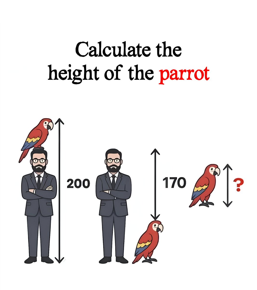 iirode0's tweet image. بدون الاستعانة بالذكاء الاصطناعي حاول تحسب طول الببغاء بناء على المعطيات بالصورة