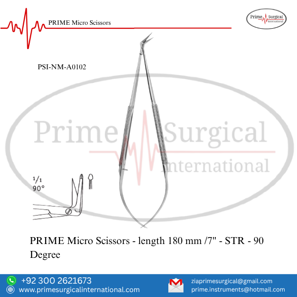Aqsaprime230's tweet image. PRIME Surgical – Zia | Micro Scissors 90° ✂️
 Code: PSI-NM-A0102 | 180 mm / 7″ – STR (90°)
Perfect 90° angle for controlled, precise microsurgical cutting.
📧 zia@primesurgicalinternational.com
🌐 primesurgicalinternational.com
#PrimeSurgical #MicroScissors #ZiaPrime #SurgicalInstrumen