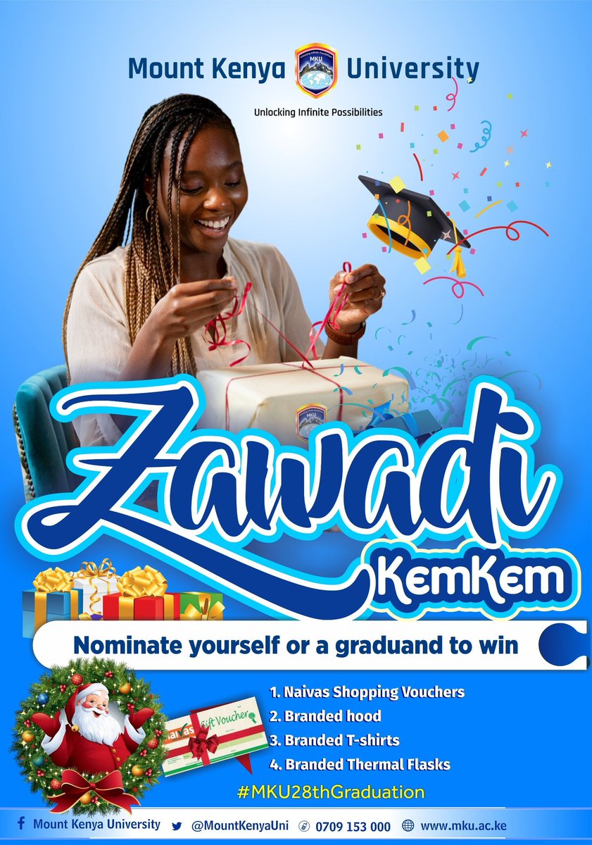MountKenyaUni's tweet photo. Get Ready, Get Ready!
Gifting Season Starts with #MKU28thGraduation 

#UnlockwithMKU https://t.co/4AoQ95oK0c