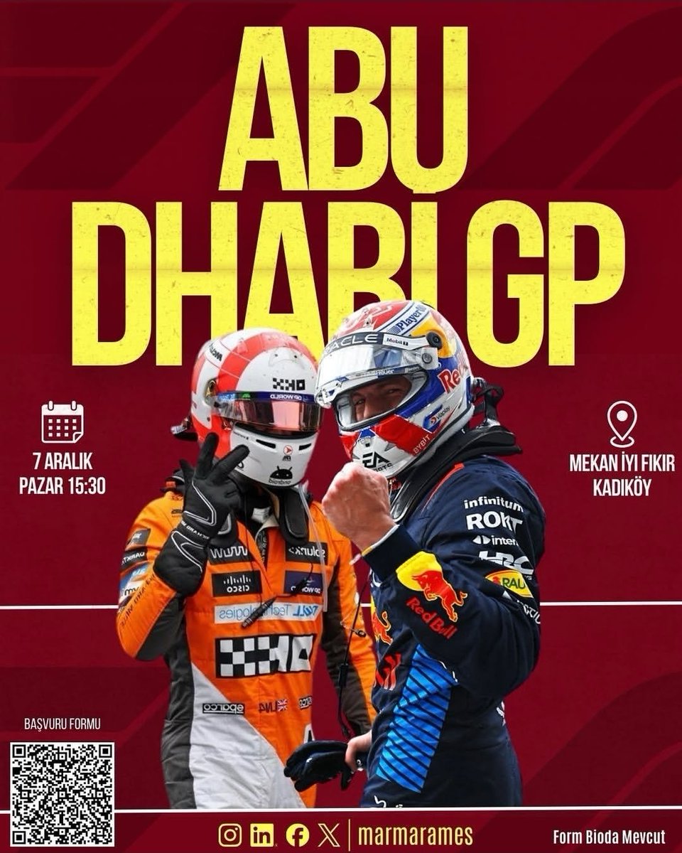 arkadaslarrr biz kulüp etkinliği olarak abu dhabi gpyi izlicez gelmek isteyen olursa formu doldurup gelebilir kadıköyde olucaz bi de minik ödüllü f1 quizi yapicaz bence gelin
forms.gle/KVueC2WZN79UM9…