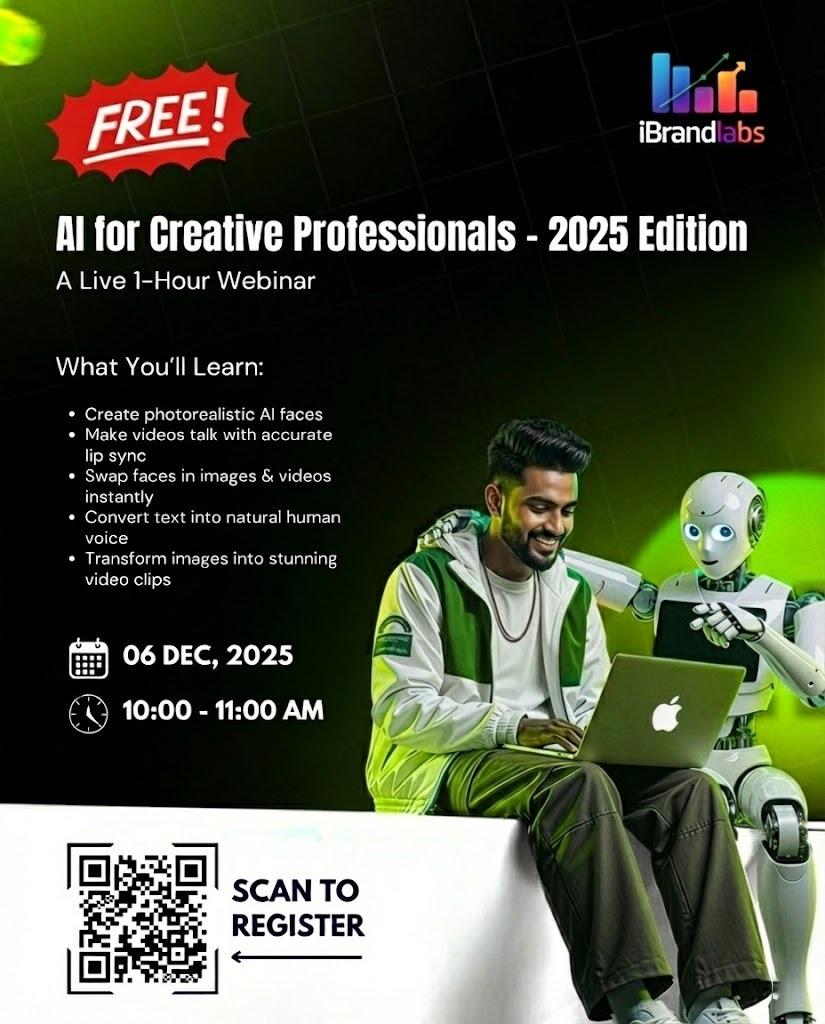 BrandlabsI's tweet image. Level up your creative career with AI! 
🎨🤖 Join our FREE 1-hour webinar—AI for Creative Professionals: 2025 Edition.
Learn AI faces, lip sync, face swaps, voice generation &amp;amp; image-to-video magic. 
06 Dec | 10–11 AM. 
Don’t miss out! ✨ 
#AIForCreators #CreativeTech