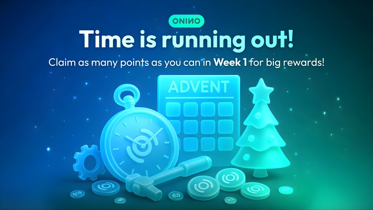 🎄 Reminder for all ONINO Advent participants

Make sure you complete your TaskOn tasks for this week to collect every point available.

A strong start now will put you in a great position for the end-of-month rewards, raffles, and merch prizes. 💚✨

Weekly tasks, daily tasks,