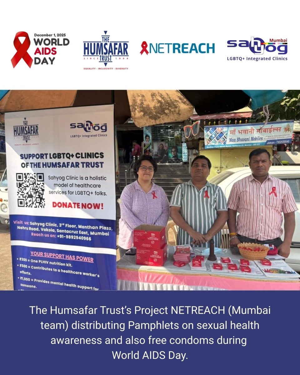 HumsafarTrust's tweet image. The Red Ribbon represents support for people affected by HIV/AIDS, and through the Red Ribbon Stall, the team engages with communities to raise awareness.

#TheHumsafarTrust #WorldAIDSDay2025 #HIVAwareness