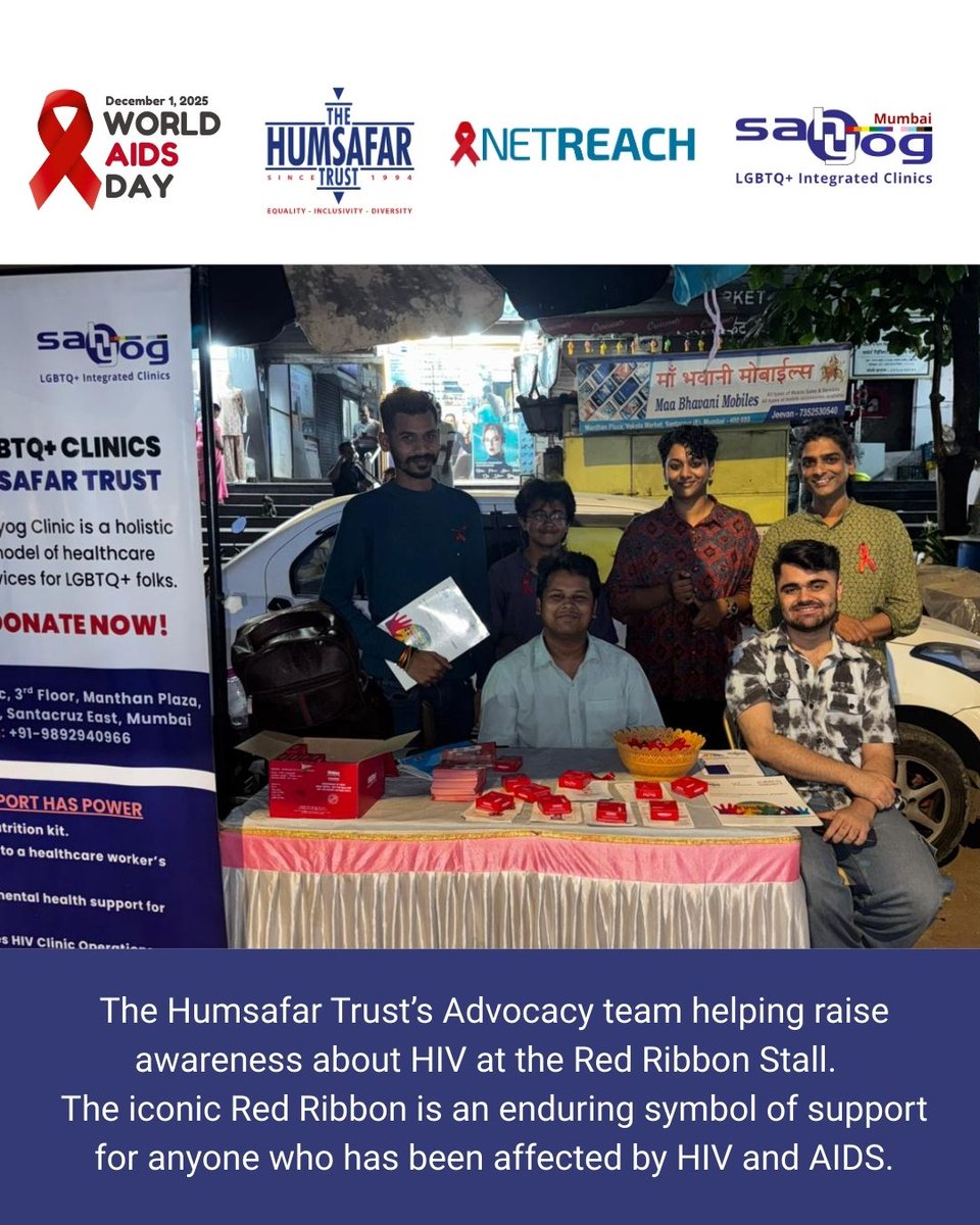 HumsafarTrust's tweet image. The Red Ribbon represents support for people affected by HIV/AIDS, and through the Red Ribbon Stall, the team engages with communities to raise awareness.

#TheHumsafarTrust #WorldAIDSDay2025 #HIVAwareness