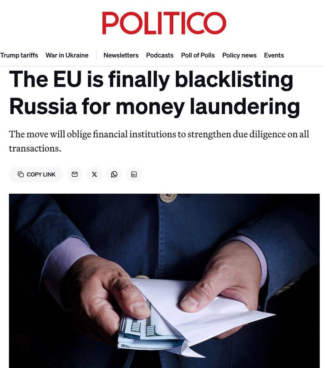 Dovydas44444's tweet photo. 🇪🇺 EU’s intention to blacklist Russia for AML purposes is a big deal. It will restrict financial flows of Russian firms more than most sanctions - but only if banks conduct proper compliance. Problems ahead for banks in Cyprus, Malta, Italy and Austria, in particular? https://t.co/IhZ2pLJeMX