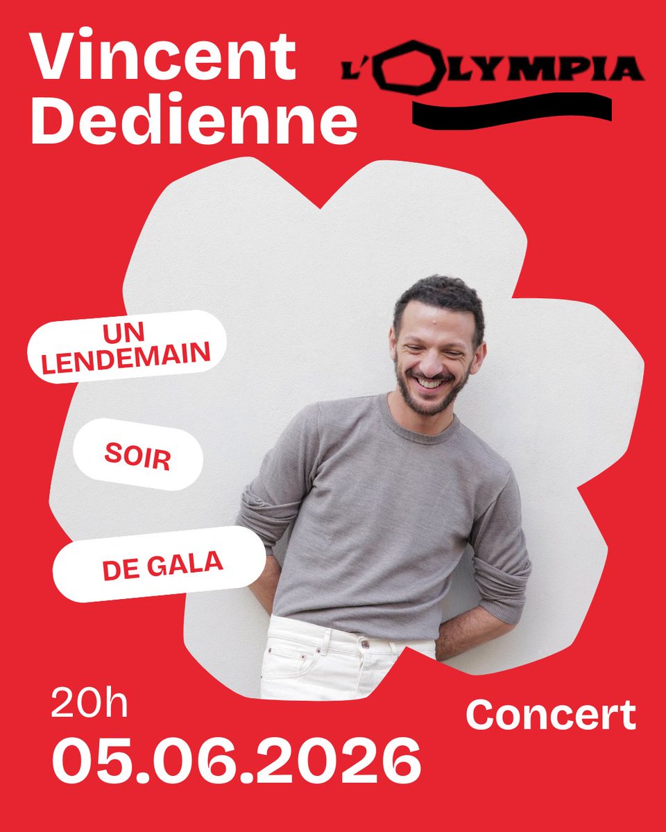 📢 Bonne nouvelle ‼️
Vincent Dedienne montera sur la scène de <a href="/OLYMPIAHALL/">L'Olympia</a> le 5 juin 2026 pour chanter son album #UnLendemainSoirDeGala 

🎙️Un album, une scène mythique et un artiste talentueux, cette date est un rendez-vous à noter et à vivre 💫

Les réservations sont ouvertes !