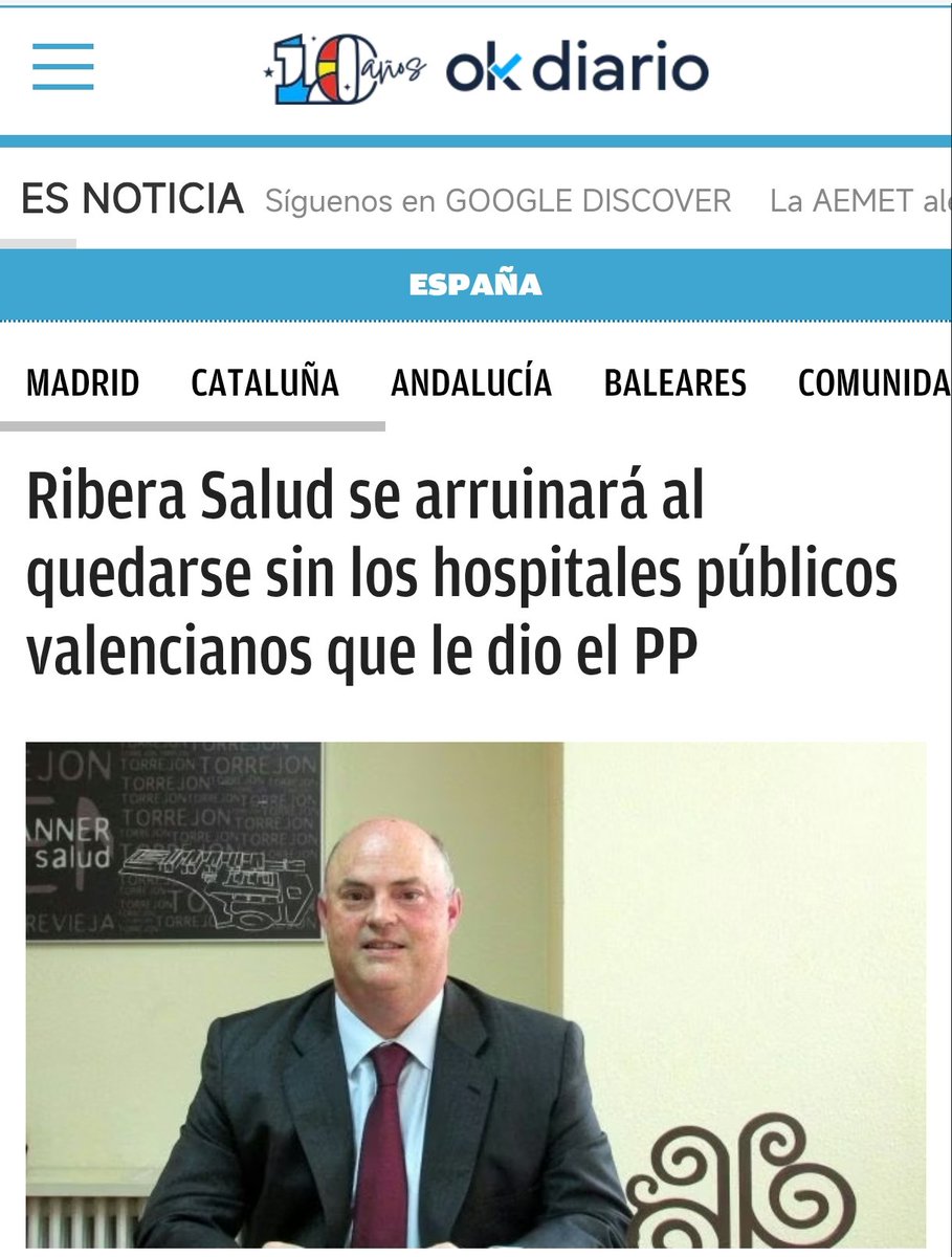 Esta fue la portada del pseudomedio OKDiario del ultraderechista Eduardo Inda cuando Mónica Oltra le quitó la gestión de los hospitales al negocio de Ribera Salud.