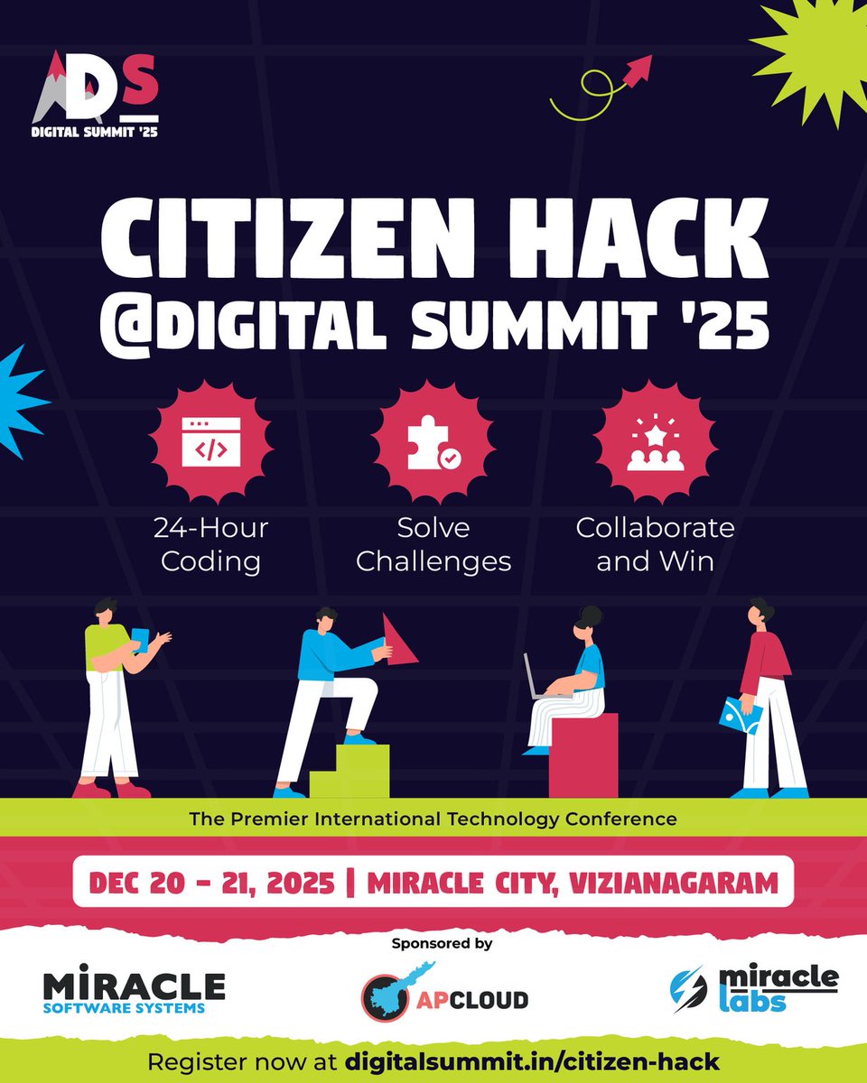 dsvizag's tweet photo. Students, ready to unleash your tech talent at Digital Summit ’25? 

Dream bigger, challenge yourself, and turn your passion into innovation. Choose your domain and build solutions with real impact!

🔗 Register now: https://t.co/1BE7sZgDyZ

#DigitalSummit2025 https://t.co/5o4ypCnvog