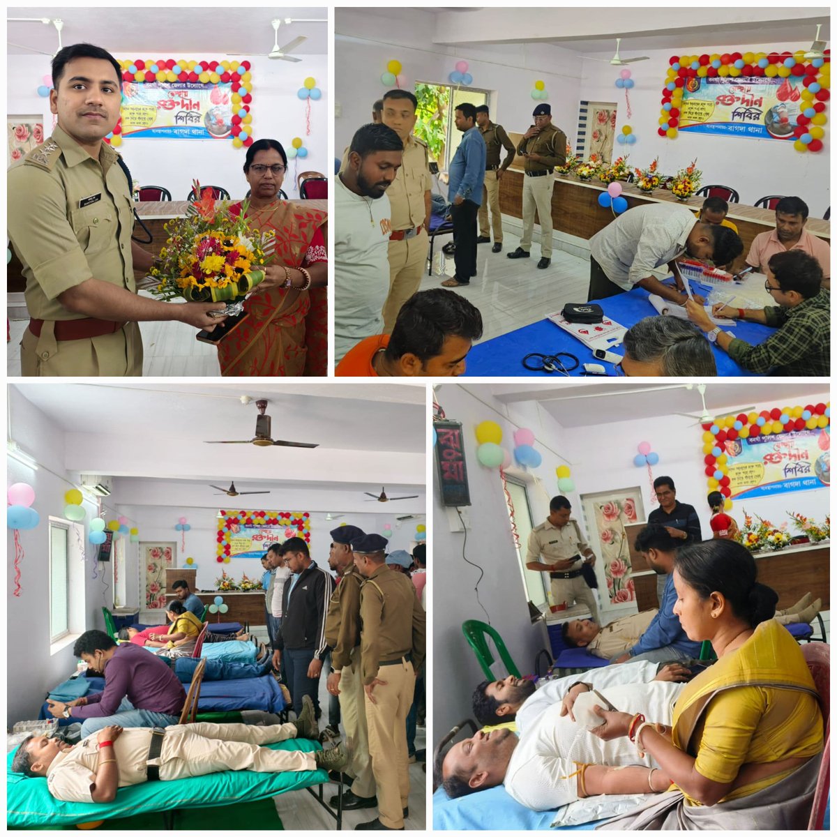 SP_Bongaon_PD's tweet photo. Every drop counts! 
Today, Bagdah Police station organised a blood donation camp, with 82 generous donors, including police personnel, civic volunteers and citizens stepping forward to save lives. Senior police officials and local dignitaries graced the event, appreciating the selfless act of donors. 
#BloodDonation #CommunityPolicing
#BongaonPoliceDistrict #WestBengalPolice
@ipsdineshkr @WBPolice