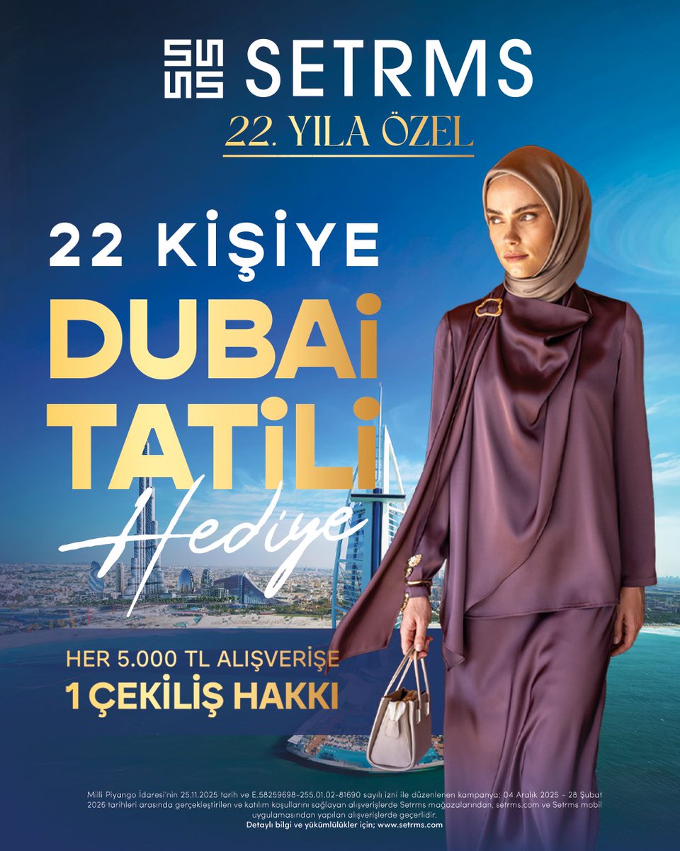 setrmsgiyim's tweet image. Valizini hazırla Dubai’ye gidiyoruz!
Setrms mağazaları 22 yaşında, doğum günümüzü birlikte kutluyoruz!
22. yılımıza özel, 22 şanslı misafirimizi Dubai’de ağırlıyoruz.
✨Her 5.000 TL ve katlarına 1 çekiliş hakkı!

Detaylı bilgi için &amp;gt; Setrms.com