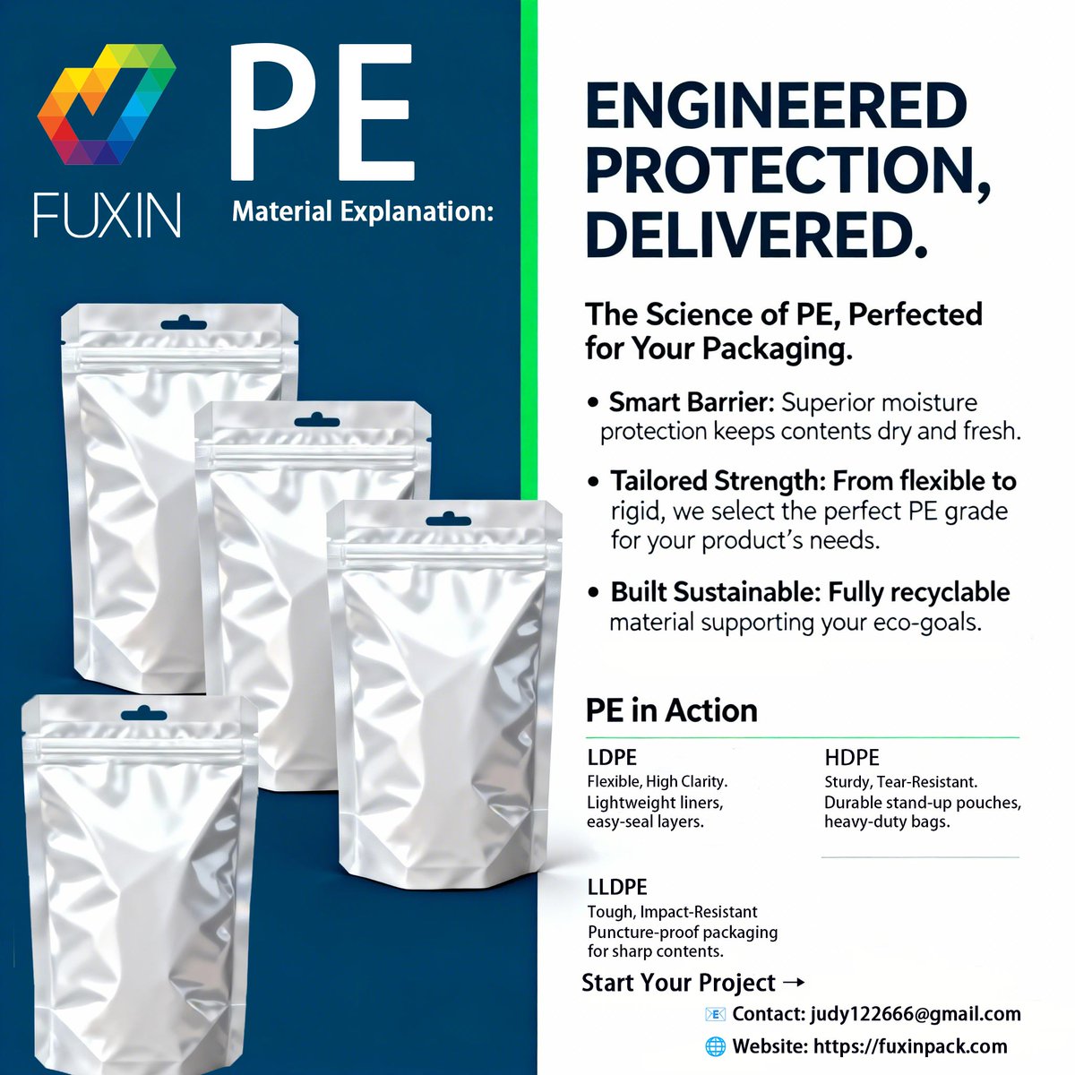 Judy1739545's tweet image. 🔬 ENGINEERED PROTECTION, DELIVERED.
Smart PE materials for stronger, fresher, greener packaging.
LDPE—flexible; HDPE—durable; LLDPE—impact-resistant.
Science that protects your product.

📧 judy122666@gmail.com
🌐 fuxinpack.com

#fuxin #PEmaterial #packagingscience