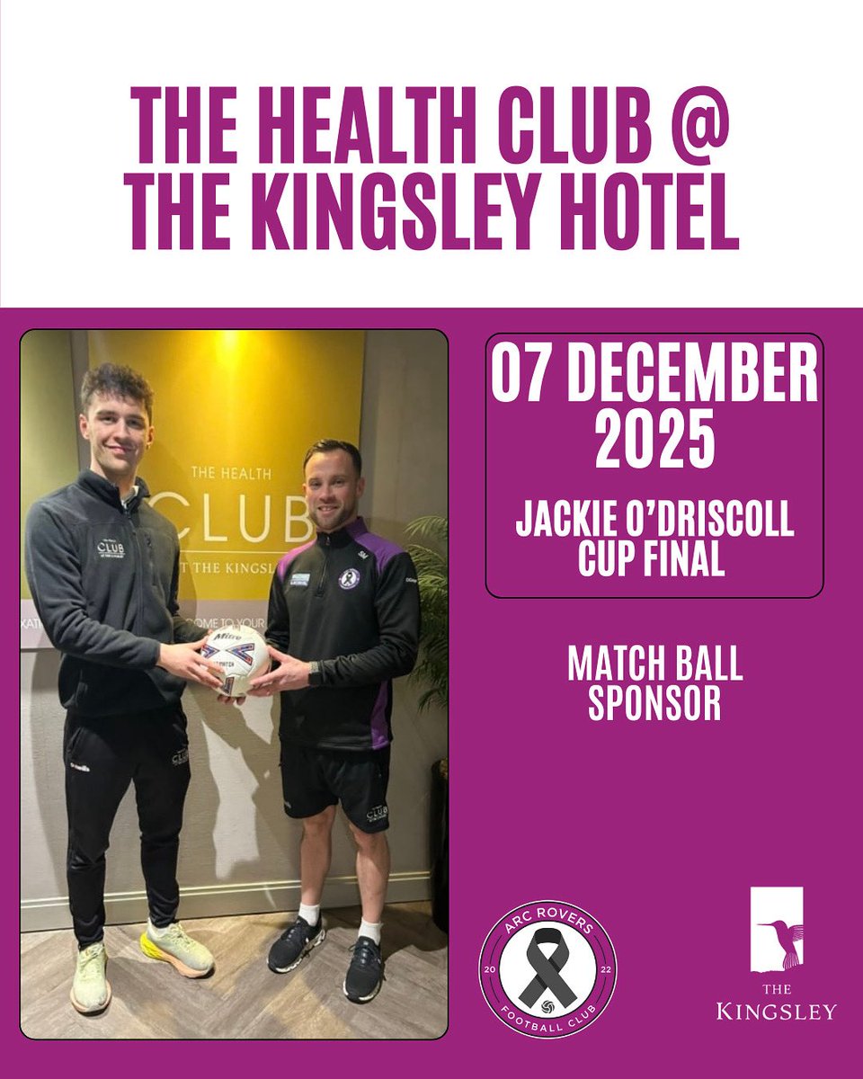 Thanks to our very own Shane Murphy and all the staff in The Health Club Kingsley Hotel for sponsoring a match ball for our cup final on Sunday ⚫️🟣
