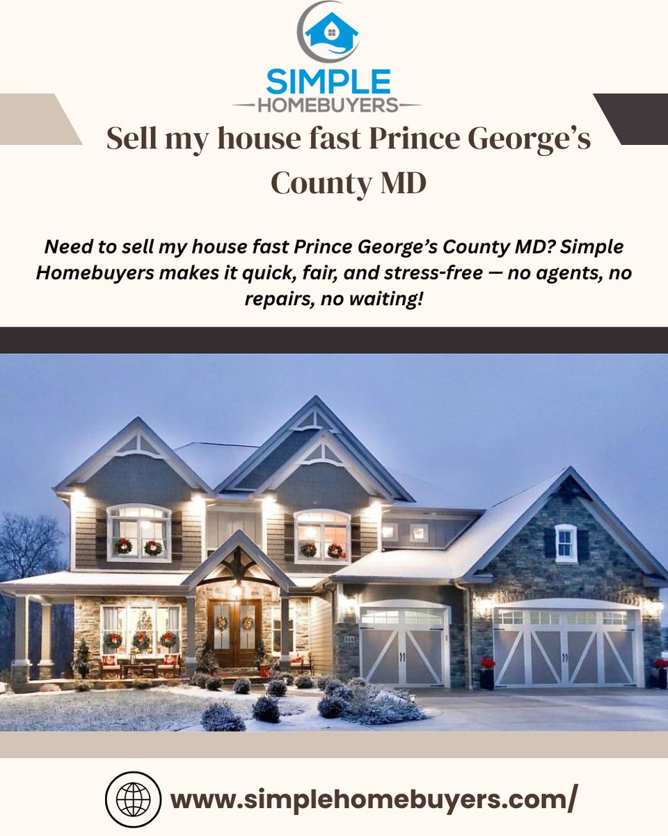 🏡 Need to sell my house fast Prince George’s County MD? 
Simple Homebuyers makes it quick, fair, and stress-free — no agents, no repairs, no waiting!

📞 Get Your FREE Cash Offer Today!
 ➡ Visit: simplehomebuyers.com
📩 DM Us Now!