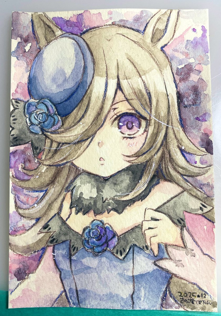 久しぶりに、水彩出して
ライスさん描いた✨
いまだに、水彩の塗り方が良く分からないけど…
これはこれで良き！

＃ウマ娘
＃ライスシャワー