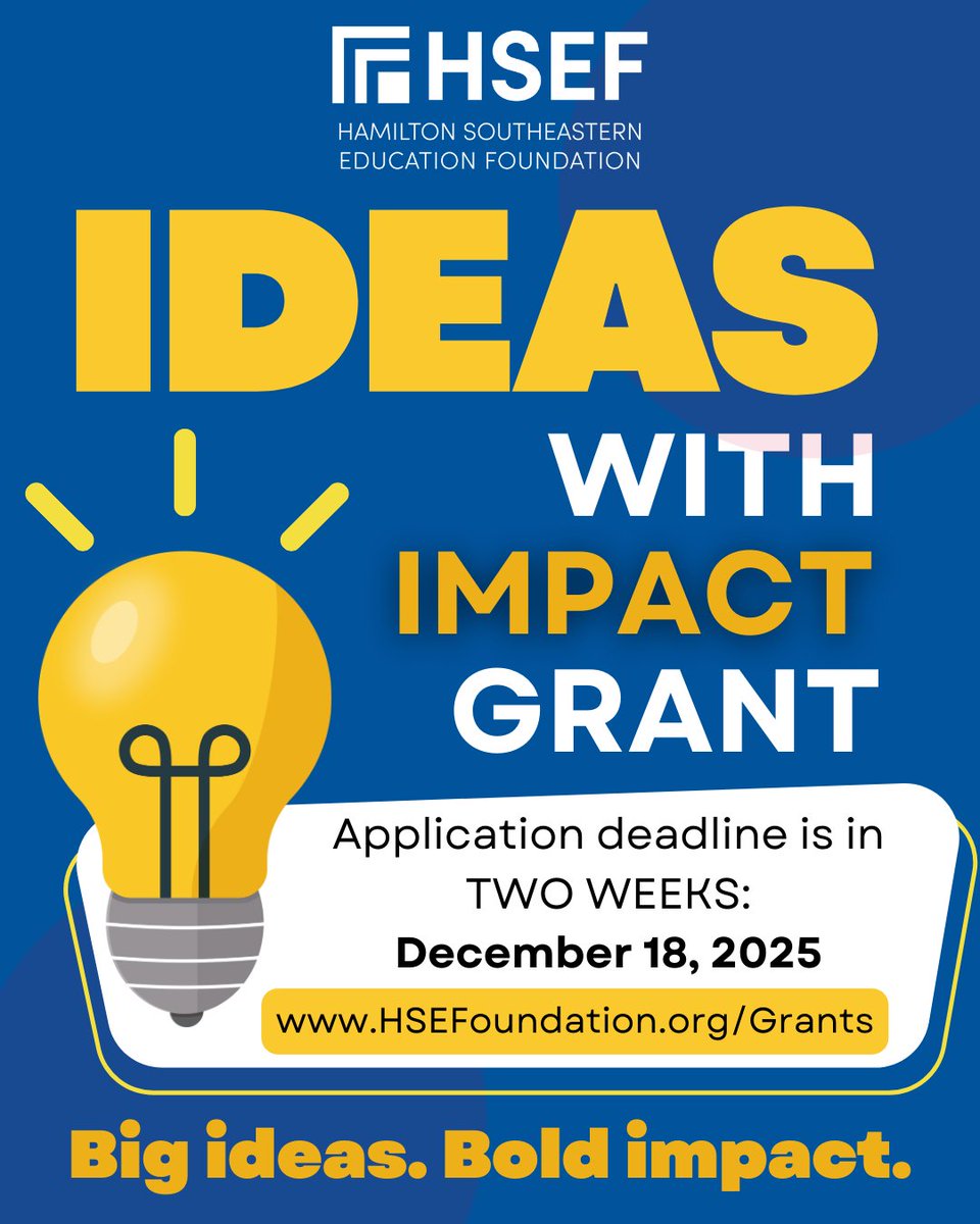 Teachers — your ideas can spark big impact!

Apply for an HSEF Ideas with Impact Grant to enhance student learning and bring meaningful experiences to life.

Applications are due IN TWO WEEKS. Apply before 11:59 PM on Thursday, December 18th.
Apply here: smr.to/p106164