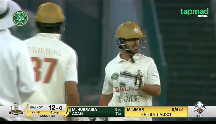 GhaffarSports's tweet photo. #QeATrophy Final on @tapmadtv
لاہور:قائد اعظم ٹرافی 2026-2025 فائنل چوتھے روز کا کھیل جاری
لاہور:کراچی بلیوز نے سیالکوٹ کو جیت کیلئے 533 رنز کا ہدف دے دیا
لاہور:کراچی بلیوز دوسری اننگز میں 458 رنز بناکر آوٹ ہوگئی
لاہور:ہارون ارشد 116 اور عبداللہ فضل 114 رنز بنا کر نمایاں رہے
لاہور:سیالکوٹ کی جانب سے اسامہ میر نے 5 وکٹیں حاصل کیں
لاہور:محمد حسنین نے 3، حمزہ نذر اور حسن نے ایک ایک کھلاڑی کو آوٹ کیا
لاہور:کراچی بلیوز نے پہلی اننگز میں 340 رنز بنائے تھے
لاہور:سیالکوٹ نے پہلی اننگز میں 266 رنز بنائے تھے
لاہور:کراچی بلیوز کی قائد اعظم ٹرافی فائنل میں گرفت مضبوط ہوچکی
لاہور:میچ برابر ہونے کی صورت میں کراچی بلیوز پہلی اننگز کی برتری پر فاتح قرار پائے گی
لاہور:کراچی بلیوز اب تک 9 مرتبہ قائد اعظم ٹرافی کا ٹائٹل جیت چکی ہے
لاہور:مجموعی طور پر کراچی ریجن 21 مرتبہ قائد اعظم ٹرافی جیت چکا ہے