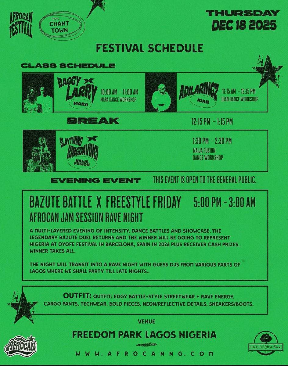 KRED0L's tweet image. Day 3 Starts with a triple treat of Dance Classes from
LARRY X BAGGY The Mara Duo you deserve to
ADILARINGZ The Pink masquerade Idan dancer to
SLAYTWINS X KINGDAVINCI The Naija Fusion Maestros. Evenings BAZUTE BATTLE and then DJ RAVE BATTLES 
CHANT TOWN IS PACKED NO WORRY.🔥🔥