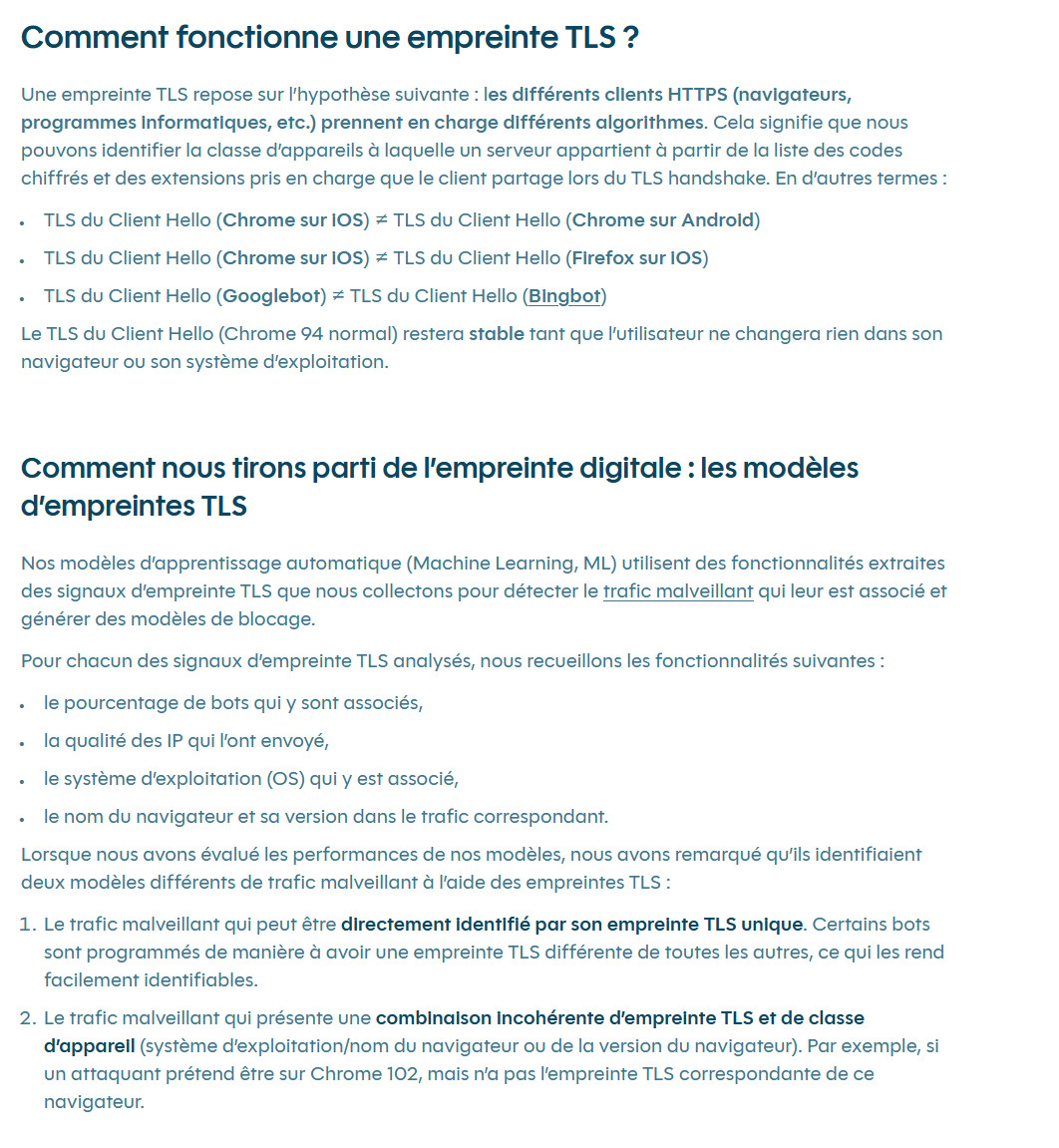 Empreinte TLS

L’empreinte TLS est un signal extrait  des données partagées lors de la poignée de main initiale entre un  client HTTPS et un serveur. Elle contient généralement des informations  sur l’appareil qui sont obscures ou difficiles à falsifier

datadome.co/fr/ingenierie/…