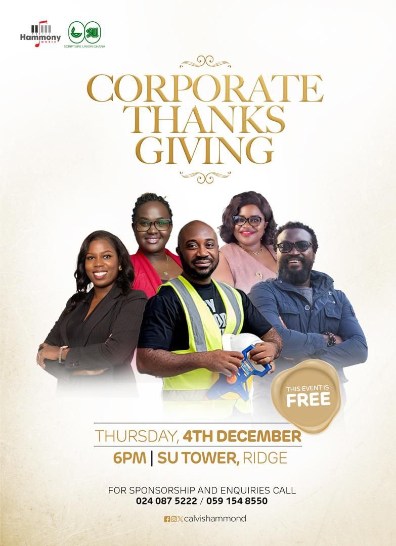 GospelGh's tweet photo. Across industries - banking, insurance, telecoms, pensions, engineering, medical, architecture, and more.

We're united by one gift - Gospel music!

Join #CorporateThankgiving2025 Today, 4th December happening at the SU Tower.

#GospelGh https://t.co/iquHbekRqO