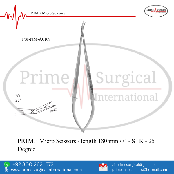 Aqsaprime230's tweet image. PRIME Surgical – Zia | Micro Scissors 25° ✂️
 Code: PSI-NM-A0109 | 180 mm / 7″ – STR (25°)
Precision-angled micro scissors for delicate microsurgical cutting.
📧 zia@primesurgicalinternational.com
🌐 primesurgicalinternational.com
#PrimeSurgical #MicroScissors #ZiaPrime
