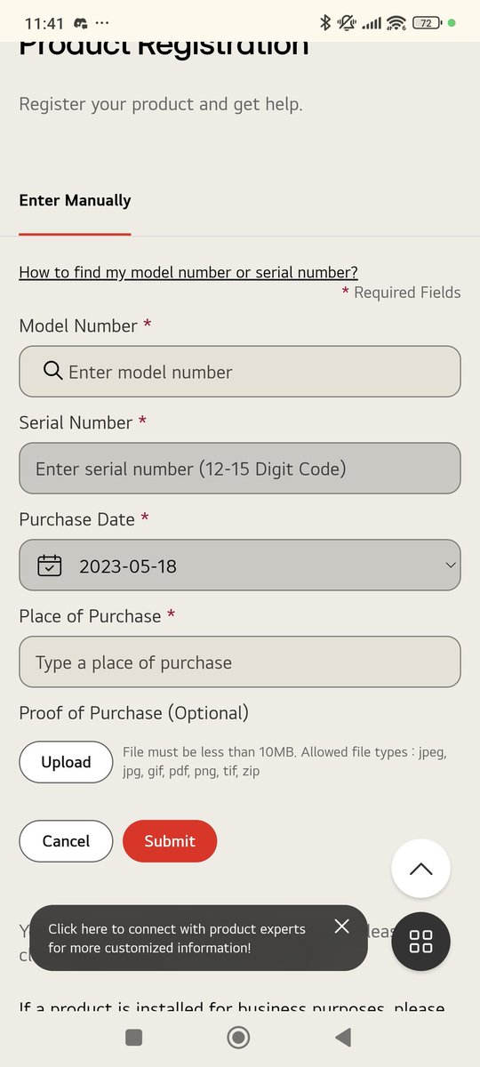 fearthegrimp's tweet photo. @LGUKCare Hi, I'm trying to register a product via your website however the Serial Number and Purchase Date fields are greyed out and will not allow me to enter the relevant information.  How can I correctly register my product? https://t.co/gg3gi7zia1