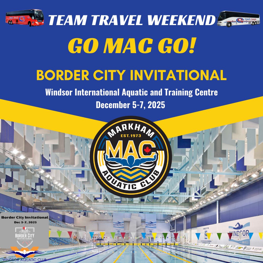 macswimclub's tweet image. 🔥#𝗠𝗔𝗖𝗮𝗿𝗺𝘆 𝗶𝘀 𝗼𝗻 𝘁𝗵𝗲 𝗠𝗼𝘃𝗲!🚌
Wishing our swimmers safe travels, speedy races, and plenty of fun at the Border City Invitational 2025! We'll be cheering you on with all our enthusiasm! Go MAC Go!🙌 #gomacgo #fastweekend #wearemarkhamswimming