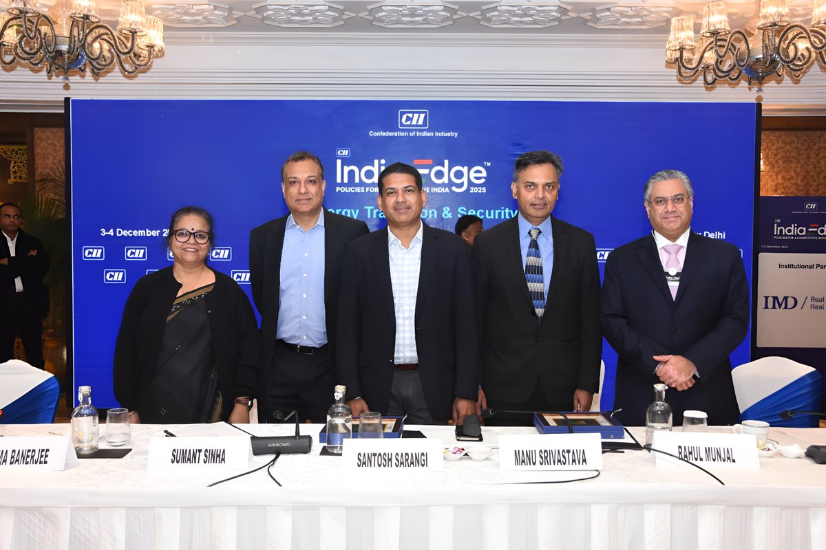 Spoke at the Session on Energy Transition of <a href="/FollowCII/">Confederation of Indian Industry</a> India Edge 2025 summit in the august presence of Shri <a href="/SantoshSarangii/">Santosh Sarangi</a> and Shri <a href="/ManuSri_IITD/">Manu Srivastava</a>. 
I highlighted the need to fast-track the passage of the draft Electricity Amendment Bill 2025 to bring about the much-needed