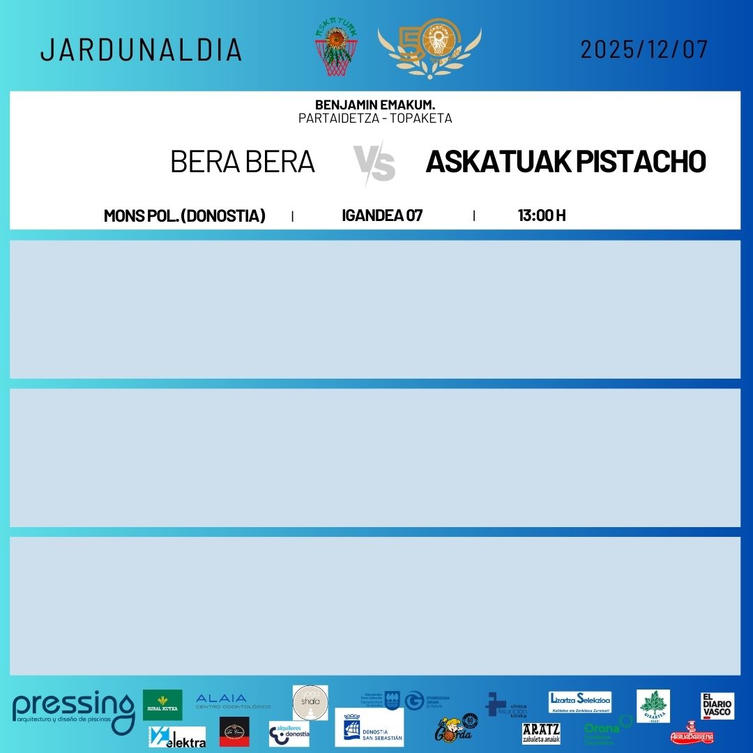 📅JARDUNALDIA - JORNADA 07/12/2025    
📷Hau da gure taldeen jardunaldia asteburu  honetarako.     
📷Esta es la jornada de nuestros equipos este fin de semana.

#NiNaizAskatuak #GuGaraAskatuak
<a href="/fgbaloncesto/">GSF</a>