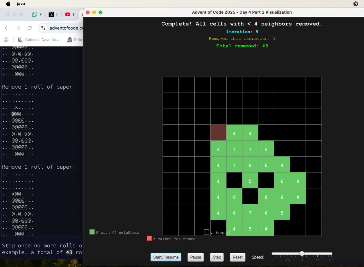 juanantoniobm's tweet image. Visualization for Day 4
adventofcode.com/2025/day/4

@AdventOfCode @java #javafx