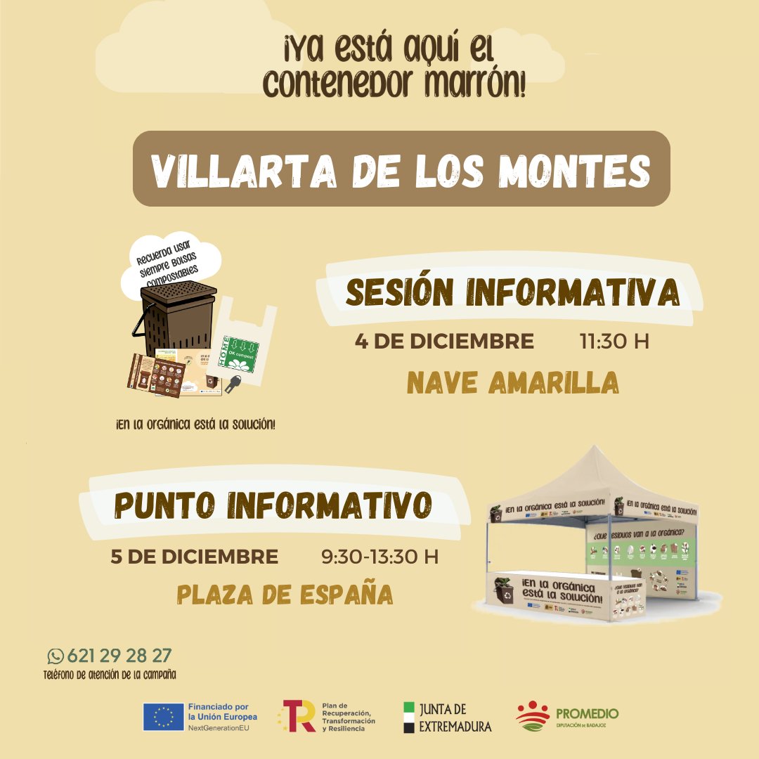 📍 #VillartaDeLosMontes y <a href="/_FuentesdeLeon/">Fuentes de León</a> son los próximos destinos de nuestros puntos informativos y de entrega de los kit de materiales para la separación de biorresiduos.

#ODS11 #ODS12 #OrgánicaPromedio
#NextGenerationUE <a href="/P_Recuperacion/">Plan de Recuperación</a> <a href="/DipdeBadajoz/">Diputación de Badajoz</a>