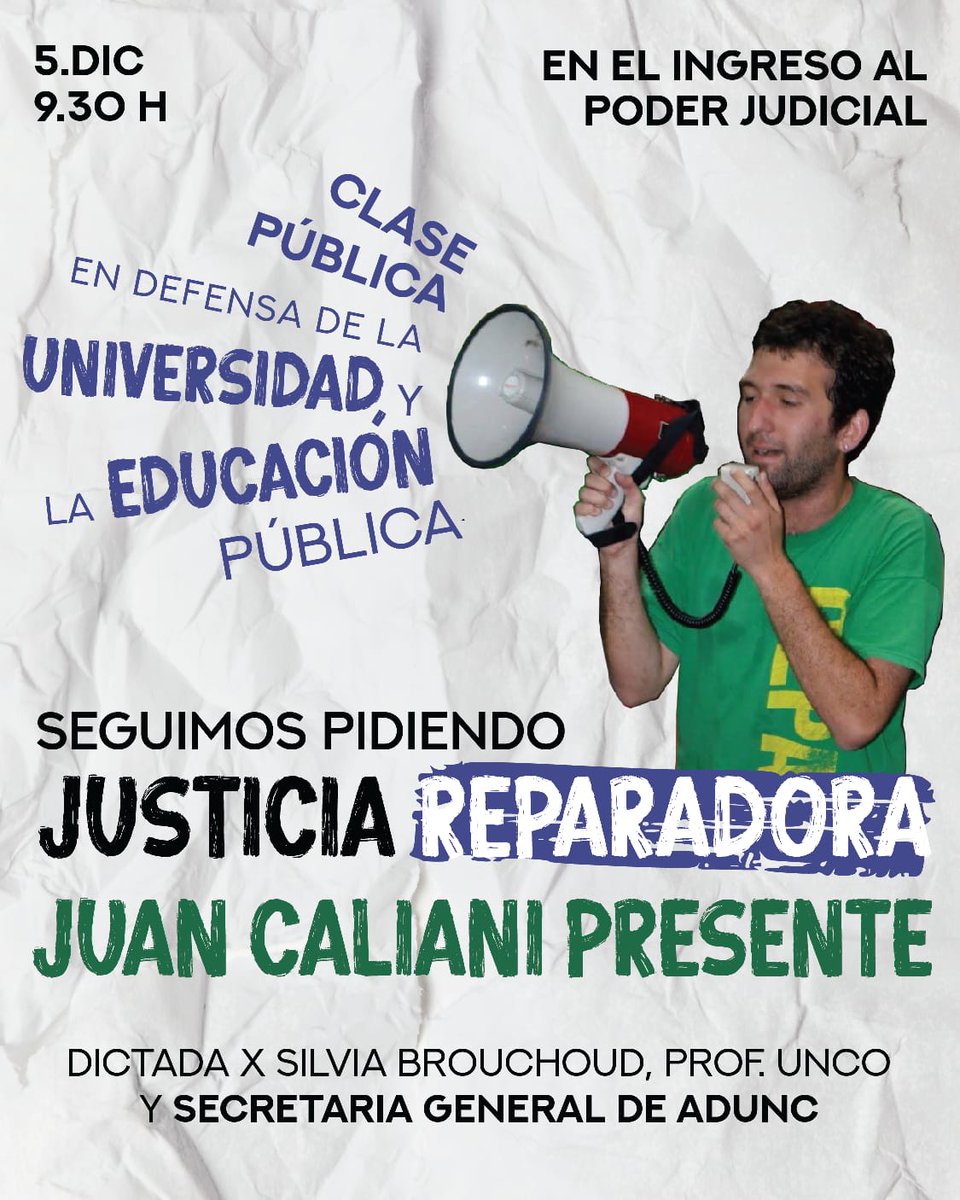 #Neuquén Octava jornada de audiencias  5/12 del juicio por #JusticiaReparadora para Juan Caliani, "el Cali"
Presente!!
📢 9,30 en el ingreso a tribunales