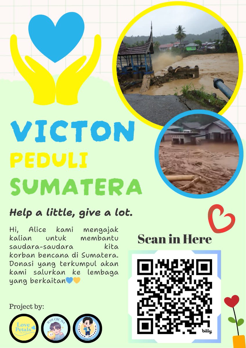 TEAMCBC_INA's tweet image. 💛VICTON PEDULI SUMATERA💙

Hi, ALICE💙💛
Kami membuka donasi untuk saudara yang tertimpa bencana di Sumatera🫶

📅4 ~ 12 Desember 25
📩DM for any question

#VICTON #빅톤 #VICTONPEDULISUMATERA #HANSEUNGWOO #KANGSEUNGSIK #LIMSEJUN #DOHANSE #CHOIBYUNGHCHAN #JUNGSUBIN