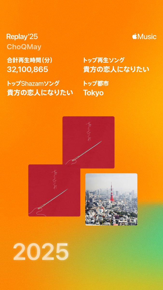 Cho_Q_May's tweet photo. /
🎧 #AppleMusicReplay
\
今年もチョーキューメイの曲を #AppleMusic でたくさん聴いてくれてありがとう✨
Thank you so much for listening to ChoQMay's music!!
🔗https://t.co/I0cnmOiZGP
@AppleMusicJapan
#AppleMusicReplay
#ChoQMay #チョーキューメイ https://t.co/Q0Dna7xleM