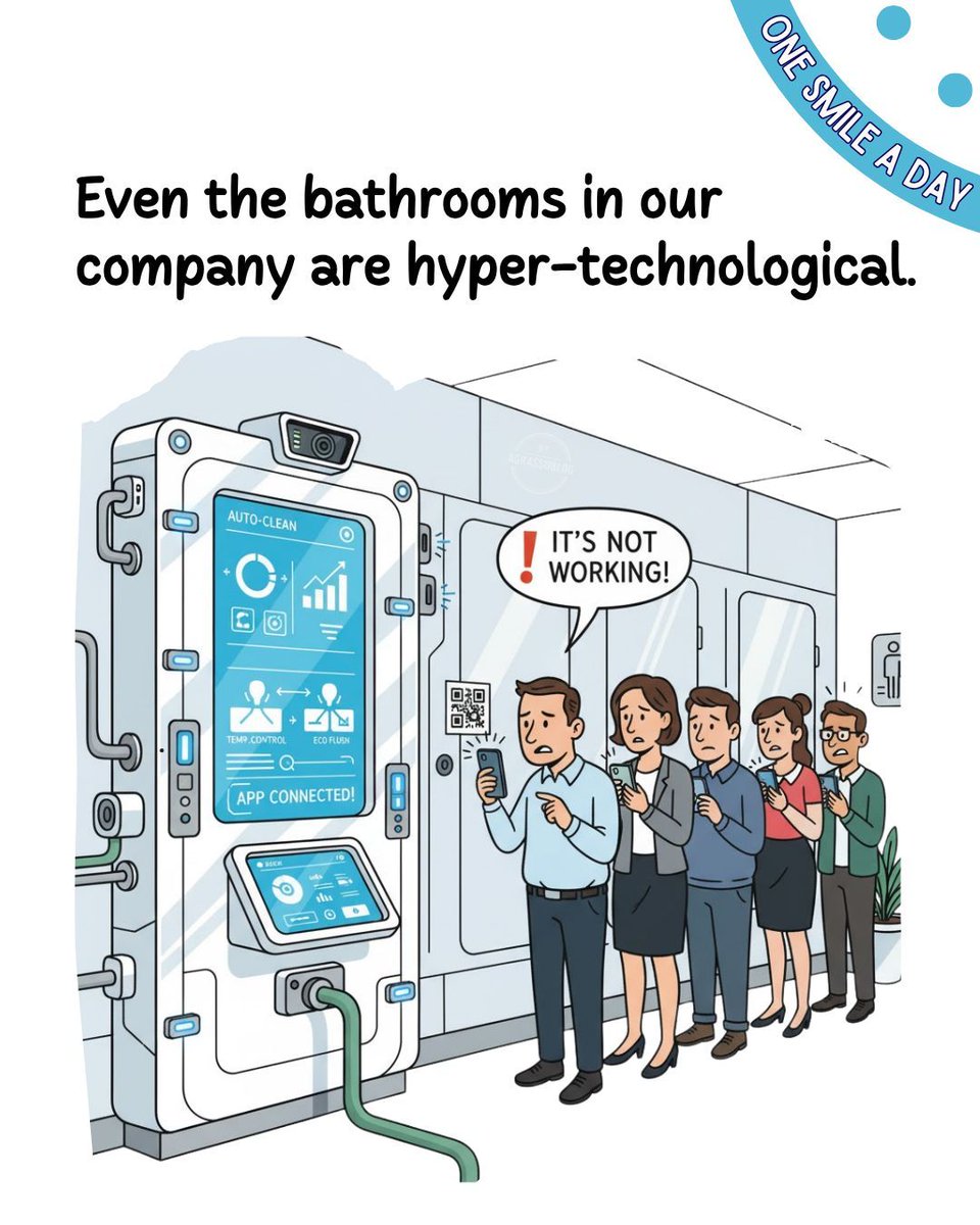 agrassoblog's tweet image. Sometimes technology takes efficiency a bit too far—especially when you need an app just to open the bathroom door! 

#TechProblems #DigitalLife #OneSmileADay